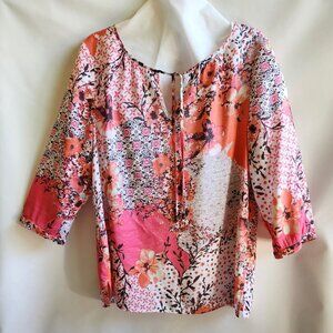 Chicos 3/4 Sleeve Floral Peasant Blouse XL (Chicos sz 2)